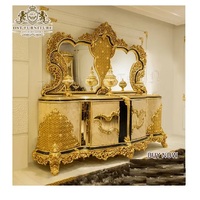 Coiffeuse italienne Antique sculptée à la main avec miroir, coiffeuse de Style français sculptée et lourde, coiffeuse polie et dorée