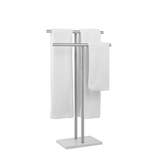 Porte-serviettes sur pied en finition or de luxe avec base en pierre solide, porte-serviettes double barre en acier inoxydable pour salle de bain, hôtel - Product Image 6