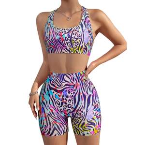 Custom Wholesale Sublimation Printed Womens Yoga Set Sports Bra & Boxer <b>Shorts</b> 2 Piece Activewear Set - Product Image 1