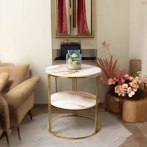Nouvelle table en plaqué or avec dessus en marbre blanc Table d'appoint polyvalente pour l'intérieur et l'extérieur par Tayyab Handicraft - Product Image 1