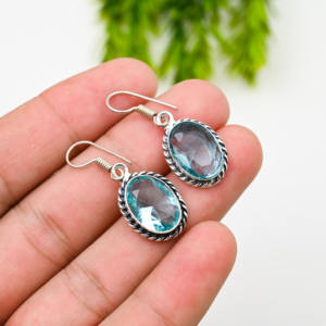 <b>Blue</b> <b>Topaz</b> Hoop <b>Earrings</b> 925 Silver Luxury - Product Image 1