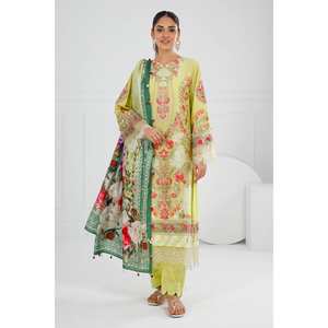 ชุดผ้าลอนปักลายสำหรับใส่ทุกวันแบบ 3 ชิ้น ไม่ได้เย็บติดกัน พร้อมผ้าคลุมไหล่ผ้าไหมทัสซาร์พิมพ์ลายดิจิทัล รุ่น SP-52024 - Product Image 1