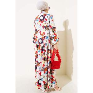 Robe décontractée à demi-boutonnées à motifs mélangés en viscose grise - Product Image 2