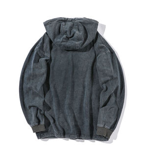 Custom Manufacturer Embroidery Distressed Hoodie <b>Rhinestone</b> Zip up <b>Jacket</b> Acid Wash Vintage Washed Men Fleece Streetwear Hoodie - Product Image 5