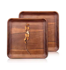 Assiettes à dîner en bois créatives Ensemble d'assiettes en bois rondes Assiettes en bois Plateau rond Nettoyage facile Plateau de service par artisanat croissant - Product Image 6