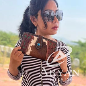 Customized <b>Large</b> Capacity Hand Tooled Leather Ladies Long Wallet High Quality Cowhide Leather RFID Clutch <b>Purse</b> Zipper Wallets - Product Image 1