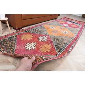 Alfombra Vintage de 3.6x11.1 pies, Alfombra Turca, Alfombra Floral Roja y Naranja - Product Image 2