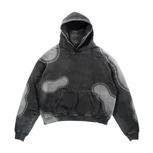 Pantalones holgados, pantalones de chándal, sudaderas con capucha recortadas de gran tamaño, parche bordado desgastado con lavado ácido, Sudadera con Capucha forrada de satén con cremallera - Product Image 2