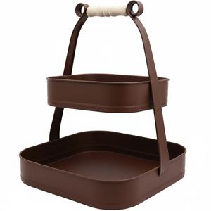 Plateau à Dessert à Deux Niveaux en Fer de Forme Carrée avec Poignée, Revêtement en Poudre de Couleur Noire de Haute Qualité, au Prix le Plus Bas - Product Image 2