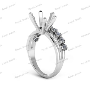 Buena calidad redondo 6mm Semi 925 plata esterlina sólida montaje hecho a mano Pre muescas V Prong media eternidad anillo para mujer regalo - Product Image 2