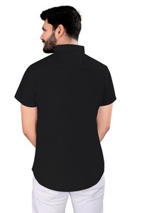 Wholesale <b>Men</b> <b>Black</b> Satin <b>Short</b> <b>Sleeve</b> <b>Shirt</b> Non Iron Anti Wrinkle Breathable Collared Formal Business Casual Professional Wear - Product Image 2