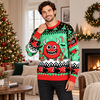 Pull de Noël en tricot pour homme FNJIA, motif monstre de dessin animé jacquard, pull fantaisie festif, haut en tricot pour les fêtes, vêtements en tricot pour les fêtes, OEM personnalisé