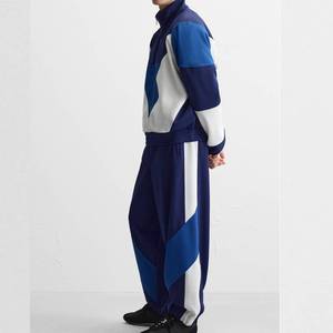 Survêtement de haute qualité à blocs de couleur surdimensionné respirant avec fermeture éclair Nouveau survêtement bleu marine pour hommes en coton épais Ensembles avec logo personnalisé - Product Image 3