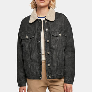 Chaqueta de mezclilla OEM para mujer Schwarz personalizada de gran tamaño con cierre de botón con forro Sherpa diseñada para mujer para la comodidad de todas las estaciones - Product Image 1