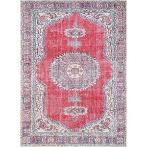 Alfombras de Lana Anudadas a Mano Estilo Vintage, Rojas y Naranjas, con Diseño Bohemio de Medallón Abstracto y Patrones Rectangulares para Sala de Estar, Pae-2386 - Product Image 1