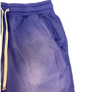Short de sport personnalisé uni coton éponge français polaire Jogger pour hommes Short vintage avec cordon de serrage lavé à l'acide bord brut - Product Image 3