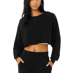 Sudaderas con capucha cortas de algodón para mujer con tela de Jersey transpirable Sudadera con capucha corta con estampado de logotipo personalizado - Product Image 4