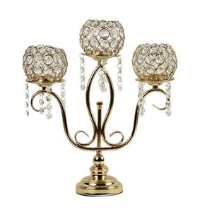 Candélabre Triple Globe en Cristal Doré – Support à Bougies Décoratif Élégant pour une Décoration Intérieure Raffinée - Product Image 1