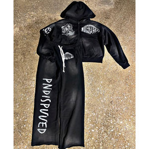 OEM personalizado sólido sol desteñido Streetwear 100% algodón pulóver chándal serigrafiado Sudadera con capucha pantalones de chándal conjunto pesado - Product Image 4