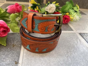 Ceintures en cuir élégantes turquoise et marron à la main Nouvelle arrivée avec boucle en cuivre Design fait main populaire - Product Image 3