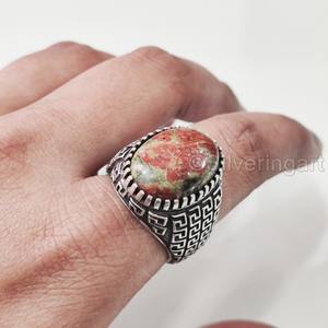Grossiste Bague pour homme Jaspe Unakite naturel Pierre précieuse Bague pierre de naissance Toutes tailles Bijoux vintage ottoman Bague en argent sterling 925 - Product Image 5