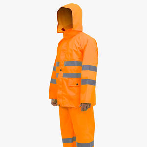 Conjunto de pantalones y chaqueta impermeables ligeros de poliéster respetuosos con el medio ambiente reflectante de alta visibilidad, seguridad Industrial duradera para exteriores - Product Image 1