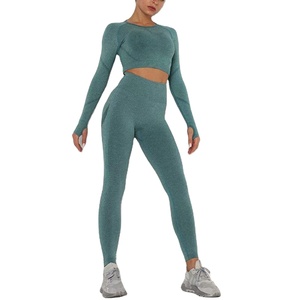 Chándal de Yoga transpirable para mujer, ropa deportiva de dos piezas de algodón 100% con pantalones ajustados y Top para entrenamiento físico y correr - Product Image 1
