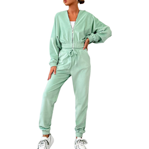 Nouveau Offre Spéciale haute qualité rue décontracté 2 pièces ensemble solide or velours sweat à capuche court sweat avec fermeture éclair décoration pour l'automne - Product Image 5