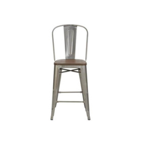 Meilleur tabouret de bar moderne en bois de manguier massif avec dossier gris fer siège en bois foncé et chaise de comptoir à cadre en métal - Product Image 5