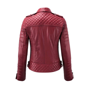 Chaqueta de motociclista de cuero genuino con estilo para mujer - Product Image 6