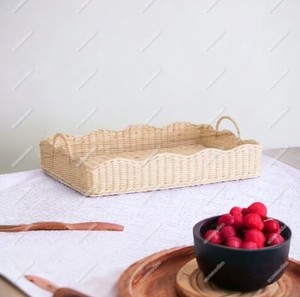 Multipurpose Rattan Handmade Rectangular Storage <b>Baskets</b> With Lid Handcrafted Wicker Wine <b>Basket</b> <b>Tray</b> for Bar Accessories - Product Image 1