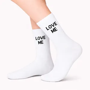 White Tennis <b>Socks</b> Floral 'Love Me' Print One Size Free Breathable <b>Soft</b> Compression Ankle Length for Daily Use Spring Season - Product Image 2
