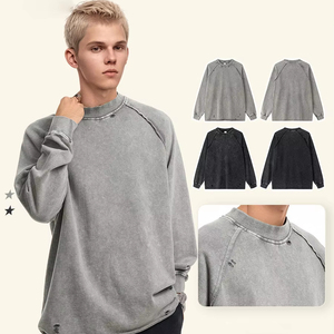 Sudadera Estilo Urbano, Holgada, de Manga Larga con Borde Deshilachado, Desgastada y Lavada, Sudadera con Capucha Holgada para Hombre - Product Image 1