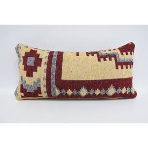 Almohada de lana bohemia de lujo roja Cojín de patrón vintage geométrico tejido de 12x24 pulgadas para uso en el hogar y el sofá - Product Image 5