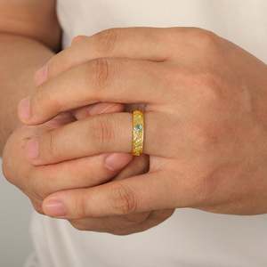 Bague de mariage pour homme Jeulia en acier inoxydable plaqué or avec agate mousse en forme de feuille - Product Image 6