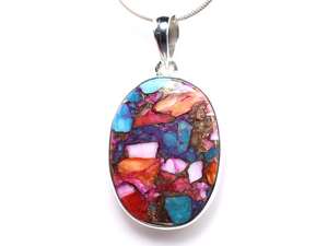 Pendentif turquoise d'huître épineuse en argent sterling Collier ovale turquoise en cuivre bleu violet fabriqué à la main - Product Image 3