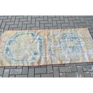 Alfombra Turca Vintage de 2.6x6.3 pies (80x193 cm), Alfombra Azul de Estilo Suroeste - Product Image 3