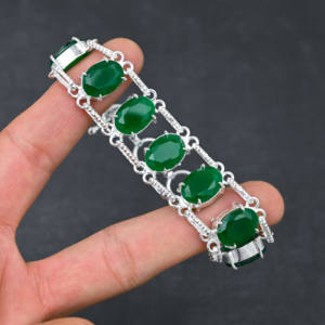Lab-Created Green <b>Onyx</b> Gemstone Handmade Sterling Silver Plated Luxury Wedding <b>Bracelet</b> 7-8 Inches - Product Image 5