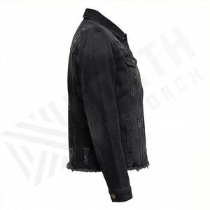 Veste en jean pour femme Fashion Monkey Wash à manches longues, déchirée et usée, coupe ample, denim ajusté, coton, élégante, couleur personnalisée - Product Image 3