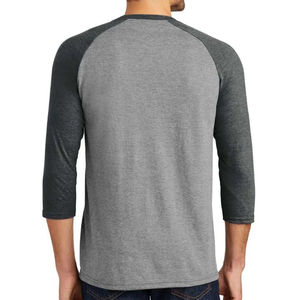 T-shirt décontracté pour homme à manches raglan 3/4, col rond, couleur unie, gris avec bordure contrastante vert foncé, coupe classique, tricoté - Product Image 4