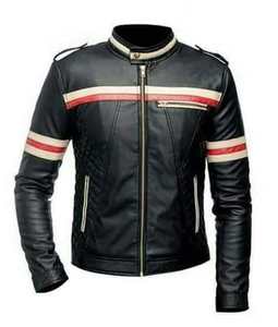 Chaqueta de motorista negra con cremallera de piel de oveja de cuero real para hombre con forro negro acolchado y bolsillos exteriores interiores OEM al por mayor 2024 - Product Image 1