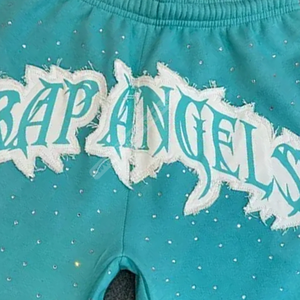 Vente en gros de short de survêtement turquoise personnalisé Short de survêtement avec logo professionnel en strass Short de survêtement avec strass imprimé personnalisé à vendre - Product Image 5