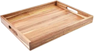 Bandeja DE SERVICIO DE MADERA Rectangular marrón con asa para desayuno decoración del hogar restaurante fabricante de hoteles por decor IMPEX - Product Image 4