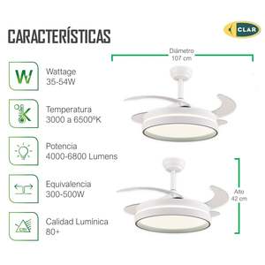 Ventilador de Techo LED ESKAY con Aspas Retráctiles Color Blanco - Product Image 3