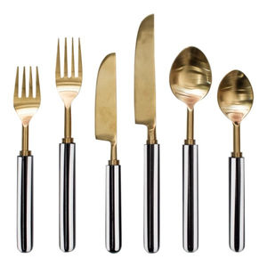 Juego de cubiertos de acero inoxidable de 5 piezas de alta calidad, tenedor de cuchillo Chapado en plata para bodas, cubiertos de etiqueta privada reutilizables para - Product Image 5