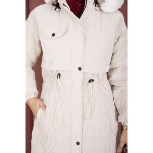 Manteau d'hiver Nova avec capuche en fourrure à motif matelassé, coupe-vent, couleur pierre - Product Image 5