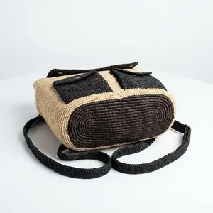 Sac à dos en paille tressée avec doublure en polyester, grande capacité, sac fourre-tout, poches avant, sac de voyage quotidien décontracté pour femme - Product Image 4