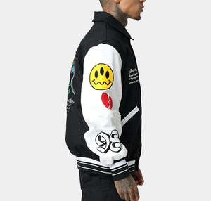 Veste de baseball universitaire pour homme avec logo brodé personnalisé |   Manches en cuir à col montant en toile - Product Image 4