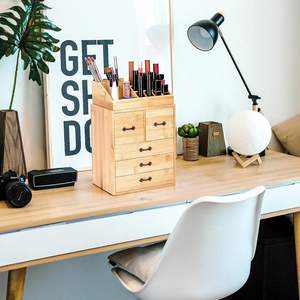 Organizador de maquillaje de bambú con cajones, organizador de cosméticos grande para encimera, caja de maquillaje de madera, bandeja de madera para maquillaje - Product Image 2