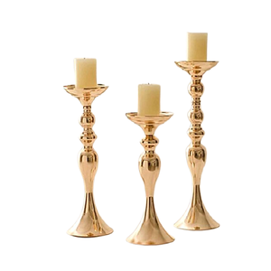 Ensemble de 3 bougeoirs tendance en aluminium couleur or, différentes tailles, pour mariage - Product Image 6